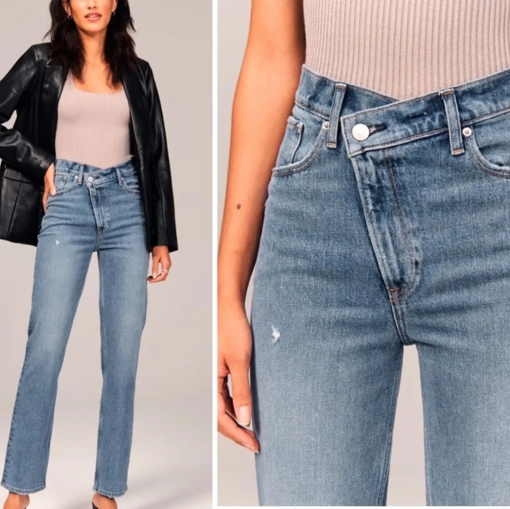 Abercrombie & Fitch the 90's straight ultra rise jeans cross cross waist size 33